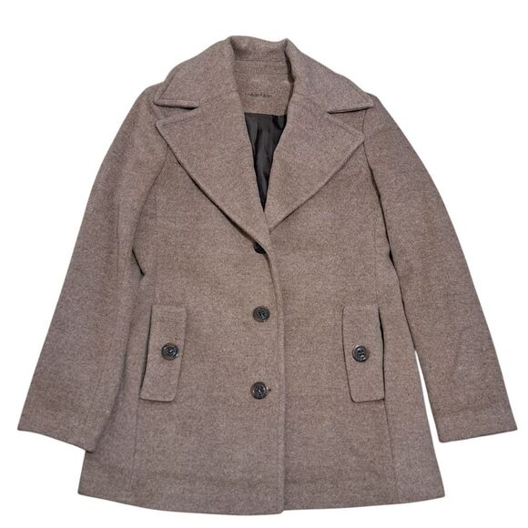 Calvin Klien Wool Silk Blend Preppy Minimalist Coat Size Tag Missing Large Tan - Picture 1 of 17